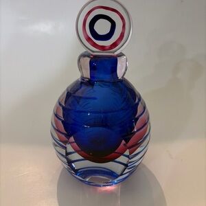 Vintage Fifth Avenue Crystal Perfume Bottle With Stopper Blue Glass